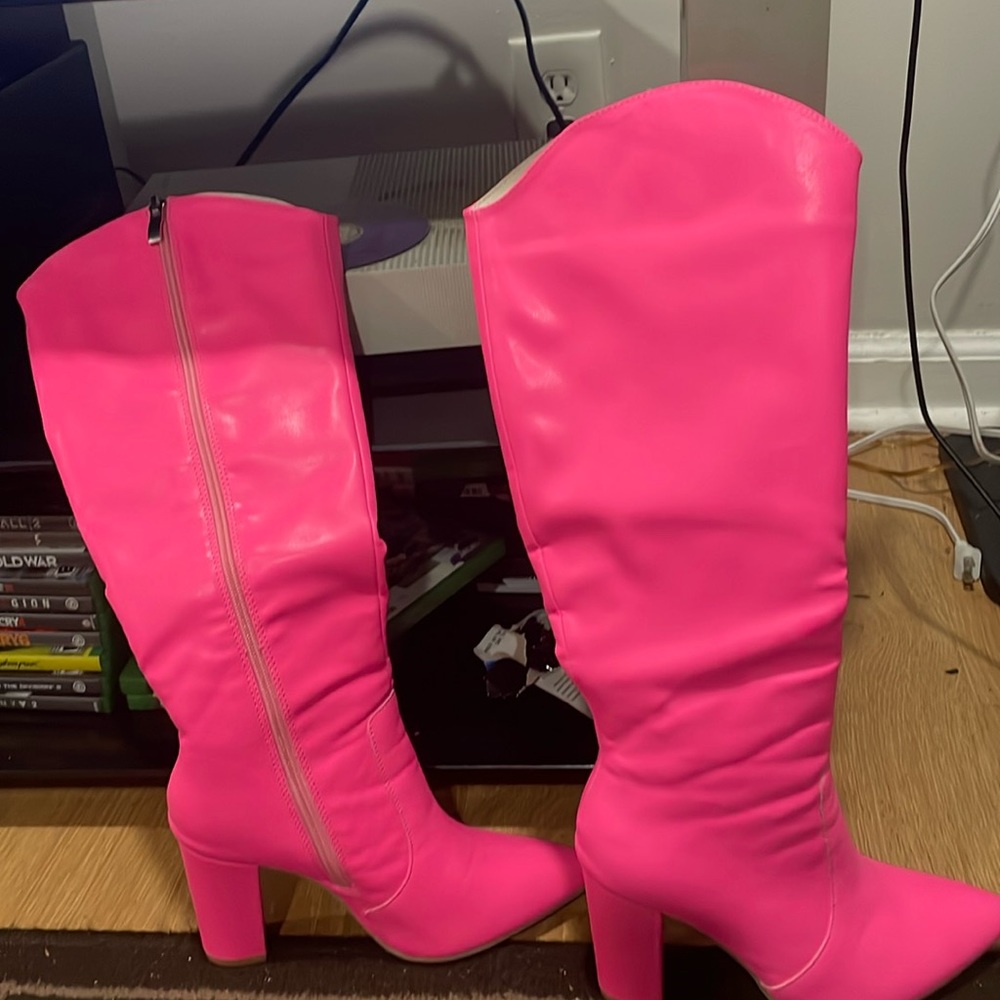 Bright pink boots